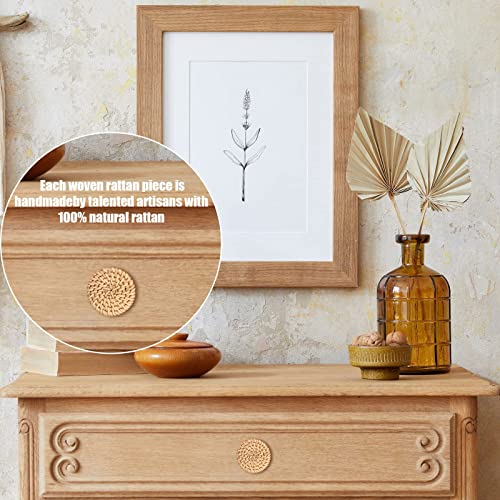 Wooden Drawer Knobs, Rattan Dresser Knobs Round Handmade Wicker Woven and Screws for Boho Furniture Knobs Cabinets Dresser Handles Hardware Pulls Cabinet Knobs (6 Knobs and 6 Screws)