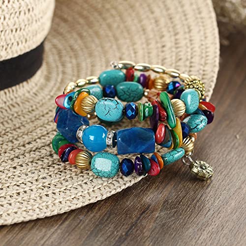 SYOSI Multilayer Irregular Agate Beads Charm Bracelets for Women Vintage Jade Colored Stone Man Bracelets Yoga Bangles Ethnic Jewelry