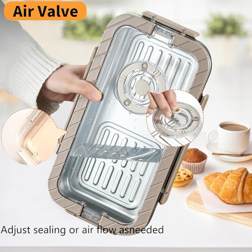Angju Bakeable 304 Stainless Steel Bread Box for Homemade Bread, Portable Time Recording Bread Storage Container with Airtight Lid, Double Folding Handles Bread box for Kitchen Countertop, Bun, Bagel