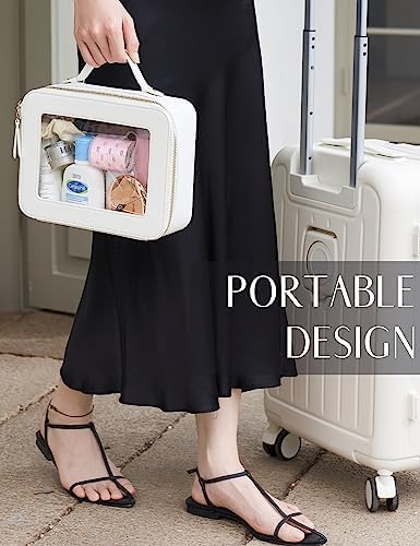 Small Cosmetic Bag for Purse Mini Makeup Bag for School Cute Clear Make Up Pouch for Travel Tiny Leather White Make Up Organizer Case for Backpack Toiletry Bag Waterproof Square Pouch with Zipper
