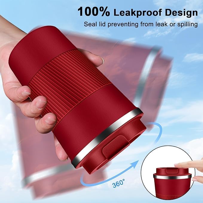 BuyOn Travel Coffee Tumbler Stainless Steel Double Wall Vacuum Hot and Iced Coffee Cup Hydro Flask Drinks Insulated Mug with Leakproof Lid for Home Office Gym Outdoor Work (WHITE, 380ML)