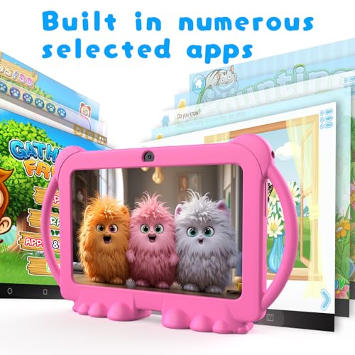 Kids Tablet 7 inch for Girls, Android 12 Tablets for Kids, 4GB RAM 32GB ROM Toddler Tablet, WIFI Bluetooth, Safety Eye IPS Screen, Parental Control, Dual Camera Shockproof Case for Educational, Games.