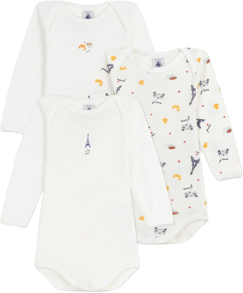 Lot de bodies manches longues en coton imprimé Paris bébé - White