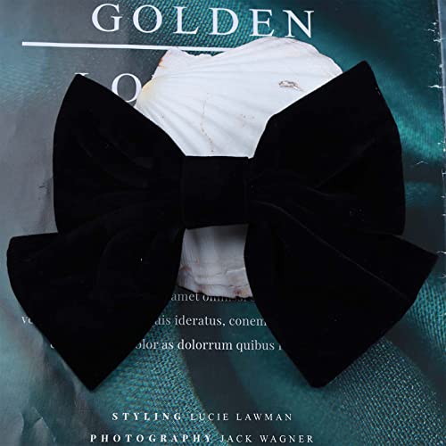 Andelaisi Vintage Satin Velvet Ribbon Bowknot Hairclips - Large Decorative Hair Accessories for Women and Girls (Black 2)