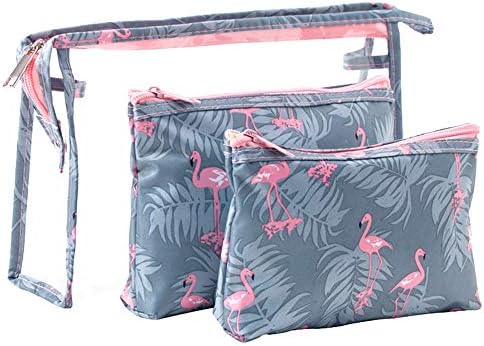 QTL Waterproof Flamingo Cosmetic Bag Set Toiletry Storage Organizer for Women Girls(Grey)