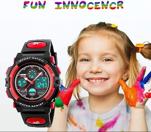Kids Watch,Unisex Kids Watch for 3-15 Year Old Boys,Digital Sport Outdoor Multifunctional Chronograph LED 50 M Waterproof Alarm Calendar Analog Watch with Luminous for Children,Kids Gift (Red)