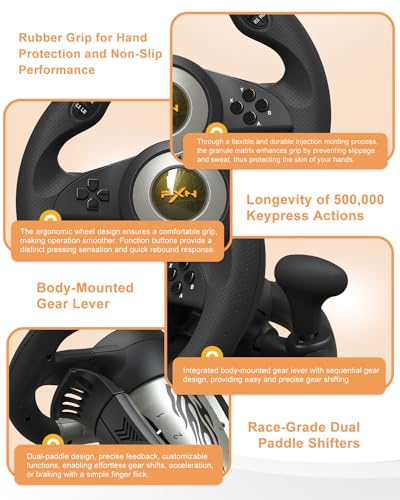 PXN V3 Pro Gaming Steering Wheel, Steering Wheel with Pedal, 180Â° PC Steering Wheel, Vibration Return, Speed Shift Paddle - Steering Wheel for PC, PS3, PS4, Switch, Xbox One and Xbox Series S & X -