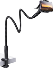 Lamicall Gooseneck Phone Holder Bed - Newest Nylon Braided Flexible Arm, Overall Length 38inch, 360 Adjustable Clamp Clip, Overhead Cell Phone Mount Stand for Bed, Desk, 4-7 Cellphone - Black