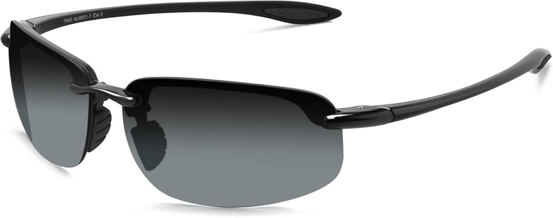 JULI Sports Sunglasses for Men Women Tr90 Rimless Frame for Running Fishing Baseball Driving MJ8001 - C6-Black/Gradient Gray Non-Polarized