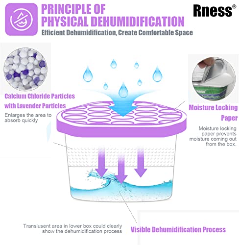 Rness Lavender-Scented Moisture Absorber Boxes,6 Pack Humidity Absorber for Closet Wardrobe Kitchen Bathroom, Moldproof Deodorizing Desiccant Dehumidifier Boxes(600ml 10.5Oz Absorption Per)