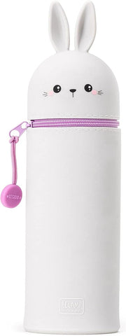 Legami - Pencil Case 2 in 1 Soft Silicone, Kawaii, Table Pen Holder, Zipper Closure, Diameter 6.3 cm, Bunny Theme - Bunny Kawaii