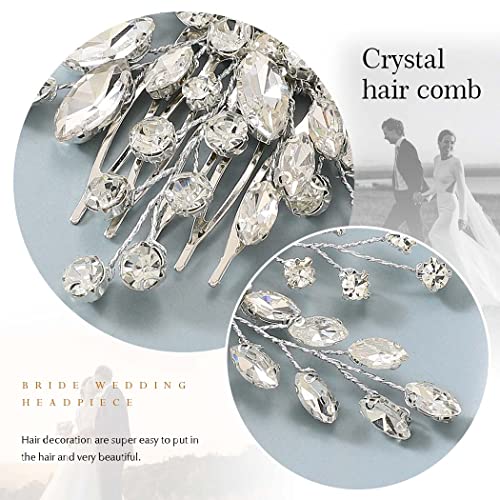 Silver Bridal Hair Comb, Handmade Wedding Hair Comb Clip Elegant Rhinestone Headpieces Bridal Hair Clip Side Combs Hair Accessories for Women and Girls