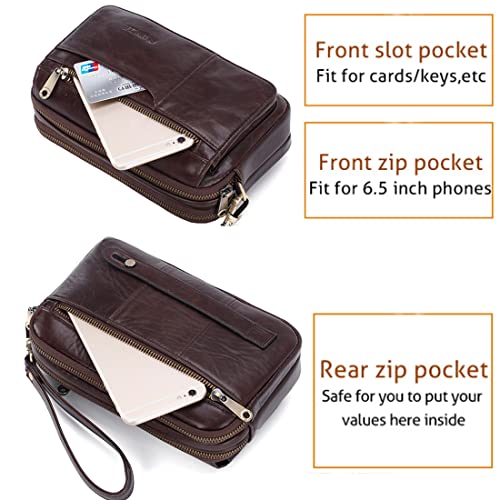 KPYWZER Leather Clutch Purse Wallet Men Wristlet Holder Wrist Bag Pack Business Handbag