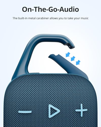 Tronsmart Mirtune H1 Portable Outdoor Speaker, 18H Playtime, Loud Sound and Punchy Bass, Integrated Carabiner, IPX7 Waterproof, Customize EQ, Bluetooth 5.3 Speaker for Travel, Hiking, Camping(Blue)