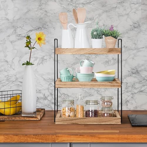 U-HOOME 3 Tier Bathroom Countertop Organizer,Wood Bathroom Vanity Organizer Shelf Storage,Bathroom Trays for Counter,Perfume Skincare Organizer Cosmetic Holder Kitchen Spice Rack (3 TIER)