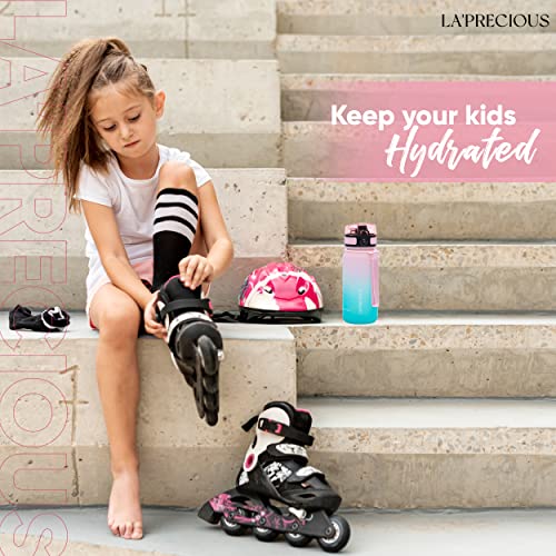 LA' PRECIOUS Water Bottle for Kids & Adults,500ML, 350ML -USA Tritan Material, Non-Toxic BPA Free, Fast Flow, Flip Top Leak Proof Lid. (Pink/Green, 350ML)
