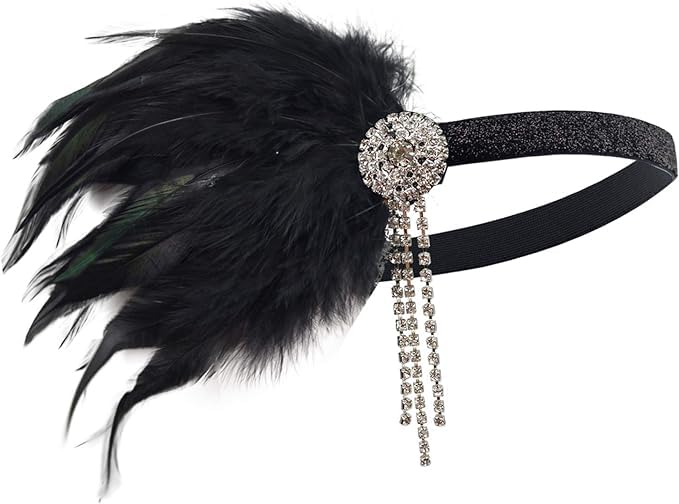 Xufeng 1920s Accessories for Women - Flapper Headpiece, Gloves, Necklace, Earrings - Great Gatsby Costume Accessories Set for Roaring 20s Parties and Special Occasions (Black+Silver, 7 Pcs)