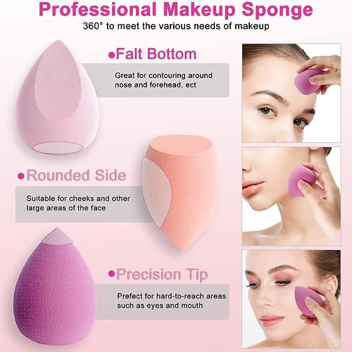 7 PCS Beauty Blender Makeup Sponge Set, Big and Mini Blender Sponges for Liquid, Creams and Powders, Foundation Blending Sponge Cosmetic Puff, Latex Free Wet and Dry Make up Sponge Pack of 7 (Pink)