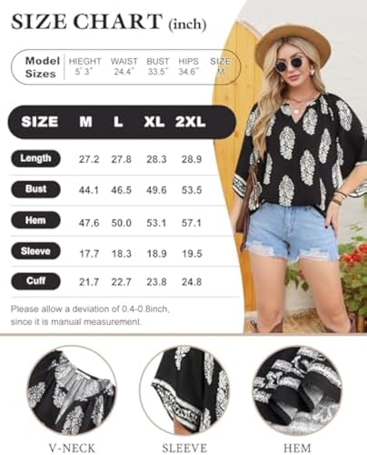 Womens Blouse, Summer Tops for Women, Ruffle 3/4 Sleeve Blouses for Women V Neck Chiffon Tunic Tops Double Layers Mesh Shirts