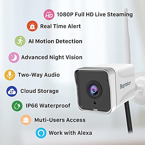 Septekon Security Camera Outdoor, 2K CCTV Camera Wireless WiFi, Waterproof Home Surveillance Camera with 2-Way Audio, Night Vision, Motion Detection, Cloud Storage, Work with Alexa - S50
