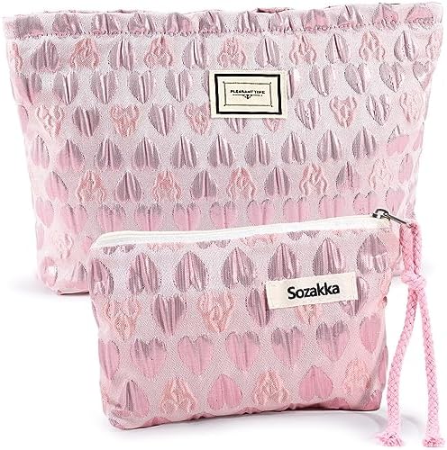 ZLFSRQ 3Pcs Checkered Makeup Bag for Women Large Cosmetic Bag Set Travel Toiletry Bag Makeup Pouch Bag for Purse Pink Zipper Storage Bag Organizer Cute Small Aesthetic Girls Car Essentials Bag