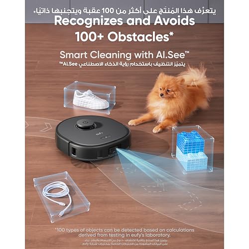 eufy X10 Pro Omni Robot Vacuum and Mop with 8,000 Pa Suction, Dual Mops with 12 mm Auto-Lift and Carpet Detection, AI Obstacle Avoidance, Auto Mop Washing, Self-Drying, Self-Emptying (Black)