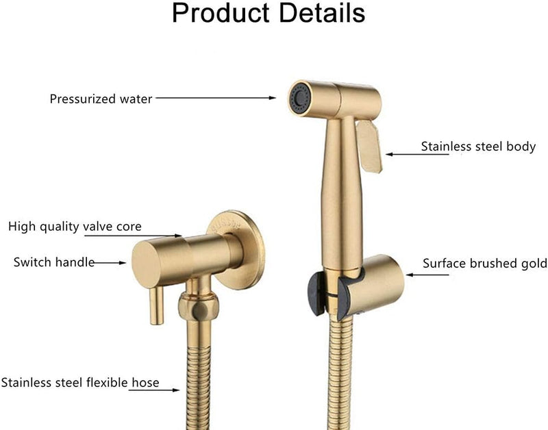 LOSCHEN 【】 1/2" Stainless Steel Bidet Sprayer kit for Toilet,Hand Held Sprayer Shattaf Toilet Attachment for Pet Bath/Personal Hygiene/Bathroom/Closestool,Easy to Install(Single Cold-Gold)