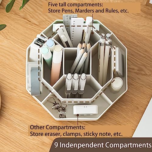 TERRIFI 9 Slots 360-Degree Rotating Multi-Functional Pen Holder, Pencil Pen Holder for Desk, Home Office Desktop Organizer, High capacity Pencil Cup Pot, Suitable for Office, School, Home, Art Supply