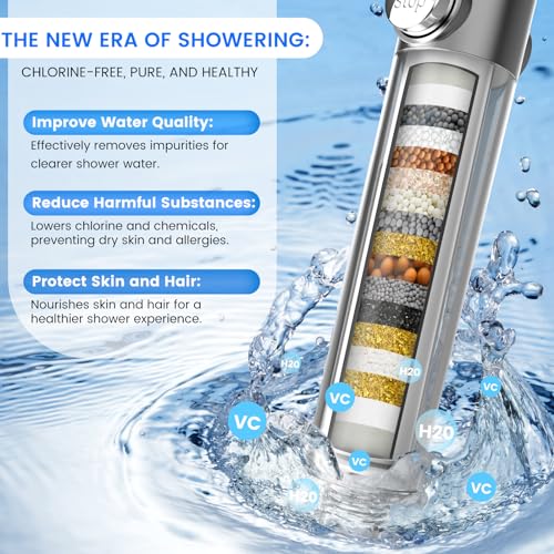 PWERAN Filtered Shower Head with Handheld, High Pressure Water Flow and Multiple Spray Modes Shower Head with Filter, Power Wash for Hard Water, Showerhead with ON/OFF Switch for Pets Bath