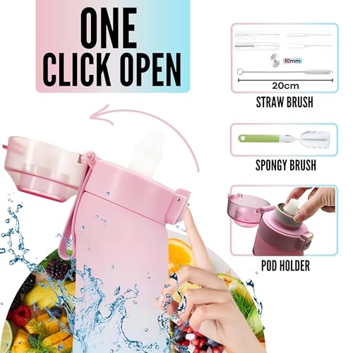 Hevenare Air Up water Bottle with 7 Flavored Pods (Pod Holder Included) Air Up Water Bottle Multi Colors,Fruit Scented Flavored Bottle for Kids,Sports & Travel 650ml, Leak Proof (Gradient Pink & Blue)