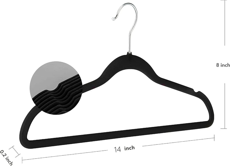Red Dot Gift® 15-Pack Black Velvet Kids Hangers - 35cm Premium Childrens Hangers for Closet, Ultra Thin Cute Hangers Kids Clothes Hanger,Small Hangers for Kids Clothes