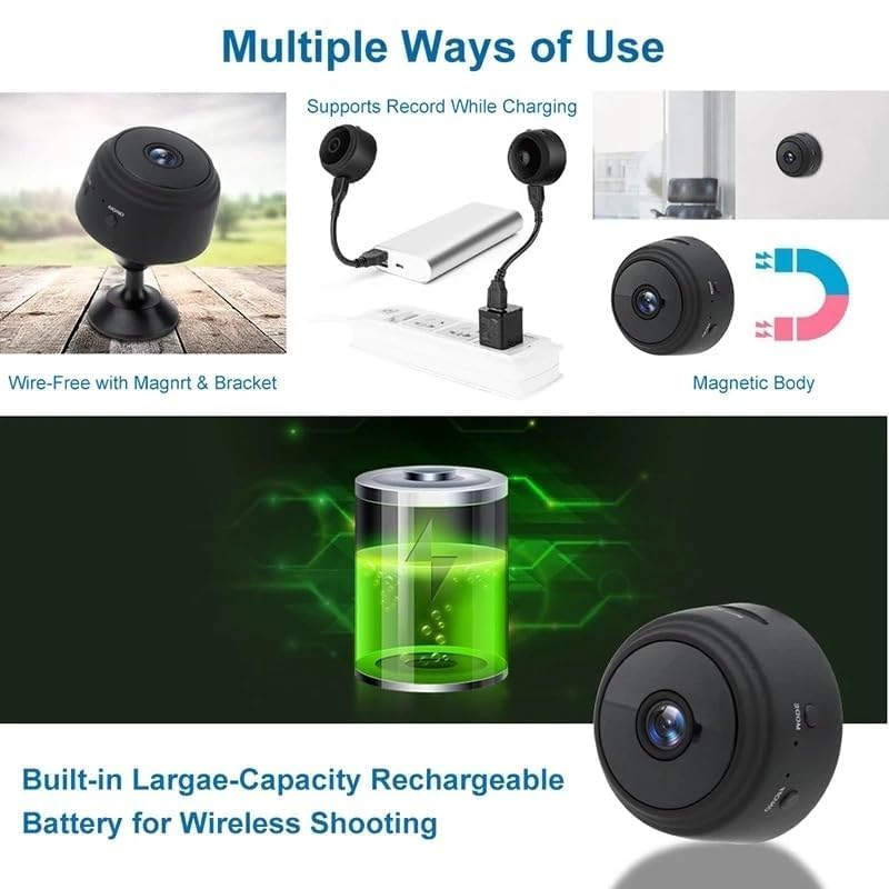 Broski WiFi Sticking Wireless Spy Hidden HD 1080P Portable Round Camera, Indoor Security Camera, Motion Detection, Instant Notifications Night Vision Camera (Black)