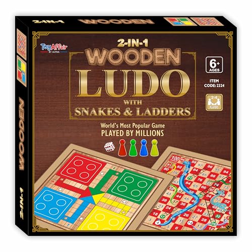 Ankit Toys & Games 2in1 Wooden Ludo with Snakes & Ladders Game Set– Classic Family Board Games for Kids & Adults, Double-Sided Board with Colourful Pawns, Ideal for Indoor Entertainment & Gift Idea