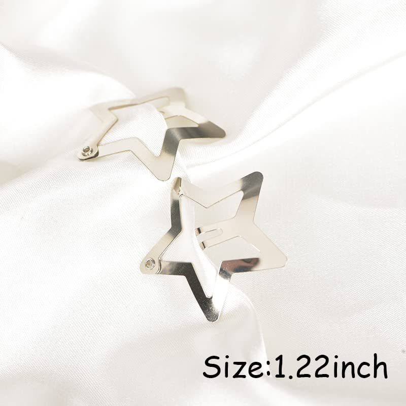 Kefley Star Snap Hair Clips Silver Y2K 2000s 10 Pieces Girls Hair Barrettes Hairclips Headpieces Non Slip Metal Stars Hair Accessories for Women Girls