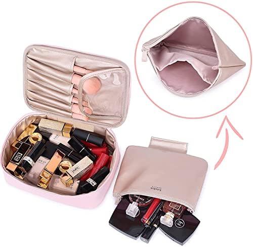 ELECDON Makeup Bag Toiletry Bag with Inner Pouch - Makeup Organizer Bag Travel Make up Bag Large Cosmetic Bag Case for Women and Girls (Baby Pink)