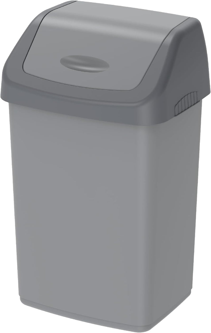 Cosmoplast 20L Flip-Top Waste Bin With Swing Lid, Pearl Grey - 46 Liters Pearl Silver