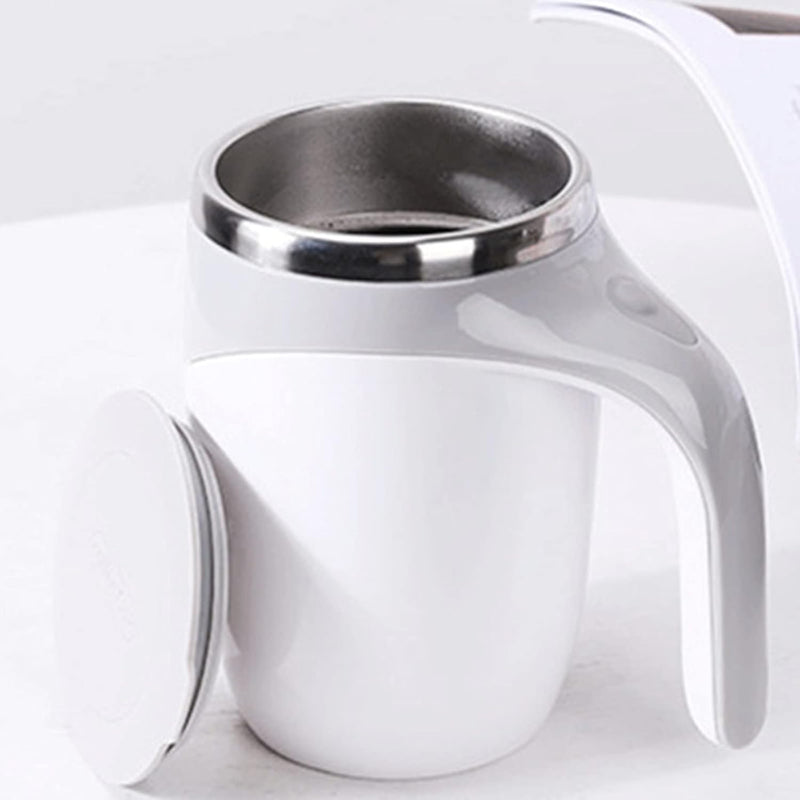 SHOWAY 380mL Self Stirring Mug with Lid Automatic Coffee Cup Electric Stainless Steel Mixing for Milk Cocoa Hot Chocolate
