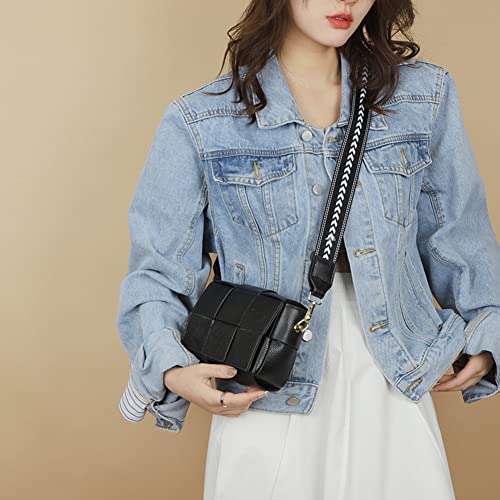 Efilra Crossbody Bag for Women, Small Leather Camera Purse Thick Strap Cross-body Bags, Triple Zip Shoulder Bag with Guitar Strap, 1-black, Camera Crossbody Bag