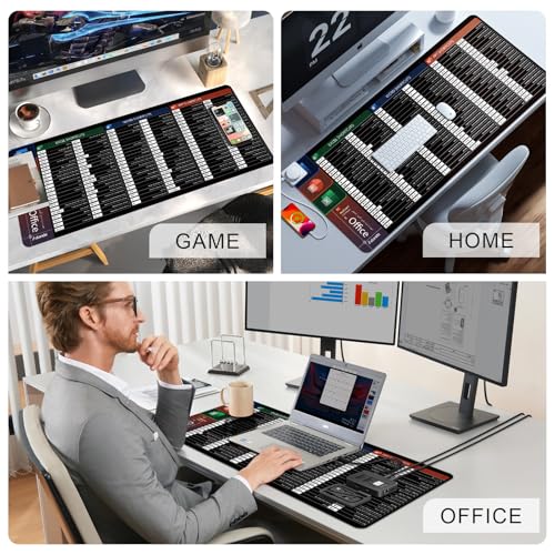 Adando Felt Desk Mat Mousepad: 90x40cm Felt Anti-Slip keyboard and Mouse Pad - Large Desk Pad with Office Shortcuts Pattern for Gaming, Office, Home - Fit for Desk Accessories, PC, Computer, Laptop