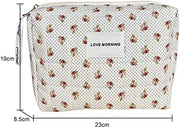 Juoxeepy Cotton Makeup Bag Large Travel Cosmetic Bag Quilted Cosmetic Pouch Coquette Aesthetic Floral Toiletry Bag, A-White, 10x5.9x5.3in