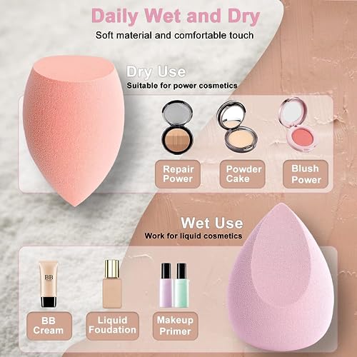 7 PCS Beauty Blender Makeup Sponge Set, Big and Mini Blender Sponges for Liquid, Creams and Powders, Foundation Blending Sponge Cosmetic Puff, Latex Free Wet and Dry Make up Sponge Pack of 7 (Pink)