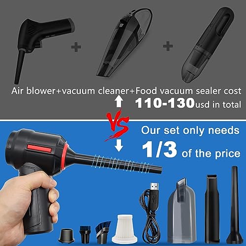 NOSKIN (Upgraded) Compressed Air Duster & Mini Vacuum Keyboard Cleaner 3-in-1, New Generation Canned Air Spray, Portable Electric Air Can, Cordless Blower Computer Cleaning Kit