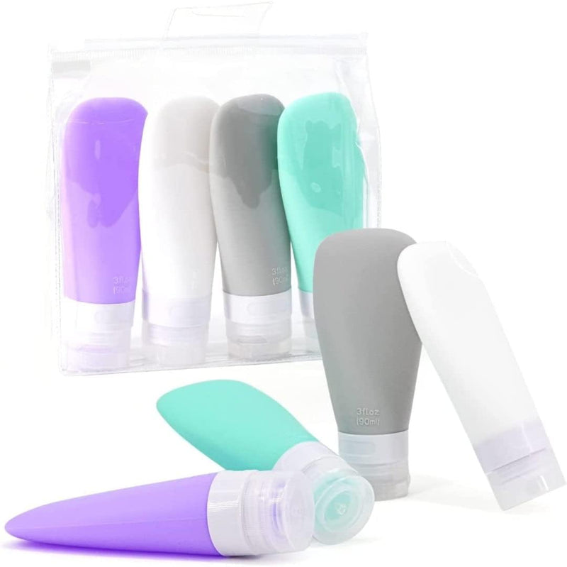 Travel Bottles Containers, Portable Silicone Travel Bottles,4 Pcs Refillable Squeezable Leak Proof Travel Accessories for Washing Toiletries,with PVC Storage Bag 90ml (3fl.oz)