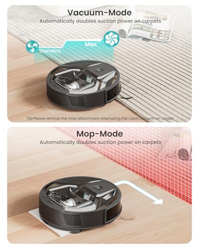 Lefant M320 Robot Vacuum and Mop Combo, 6000Pa Strong Suction 210 Min Runtime, Visible 800ML Dustbin, Self-Charge Robotic Vacuum Cleaner, Alexa/APP/WiFi, Ideal for Pet Hair Hard Floor Low Pile Carpet