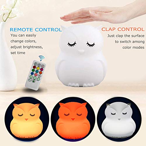 Glinrui Large Owl Night Lights for Kids LED Nursery Lamp Children's Room Moon Bedside Lamp, Changeable Brightness & Color Child Table Night-Light, Lighting for Travel and Camping Child Gift - Large