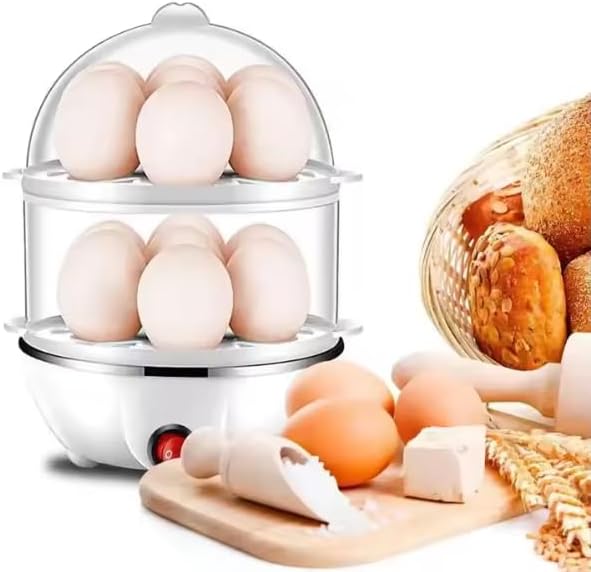 HNS MART Portable Home Appliance - Automatic Mini Rapid Egg Cooker, 7-14 Egg Boiler, Double Layer Poacher & Breakfast Machine