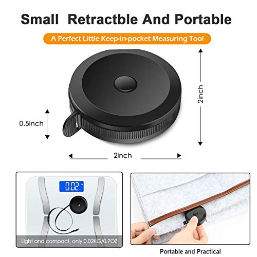 GDMINLO Soft Tape Measure Retractable Measuring for Body Fabric Sewing Tailor Cloth Knitting Craft Weight Loss Measurements Retractable Black Dual Sided Tape Measure Body Measuring 1 Pack