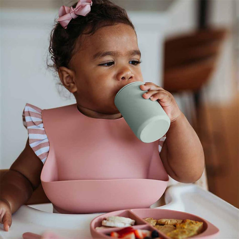 Silicone Baby Training Cup, Shatterproof Toddler Sippy Cups with Straw, Silicone Straw Cup for Baby, BPA Free Recycled Milk Jugs, Open Cup for Baby, 6+ Months, 8 Oz (2 Pcs, Sky Blue, Army Green)