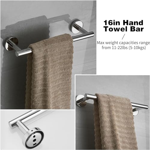 Lomeshow 5pcs Bathroom Hardware Set, Matte Black/Brushed Nickel/Brushed Gold Bathroom Hardware Set, Including 16" Hand Towel Bars, Toilet Paper Holders, Towel Rings, Robe Towel Hooks (Silvery)