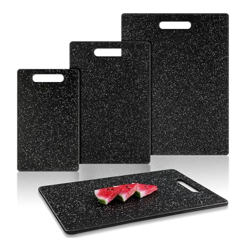 Aputue Kitchen Cutting Board, No BPA Cutting Board, 3 pcs Black Non Slip PP Marble Material Chopping Boards Sets, Non-Slip Durable Safe Cutting Boards with Grinding Area, Dishwasher Safe